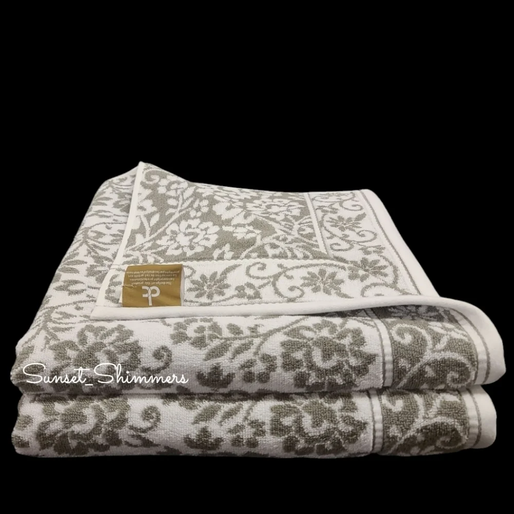 6pc Deborah Connolly Floral Scroll Damask Bath Hand Tip Towel Set Gray White New